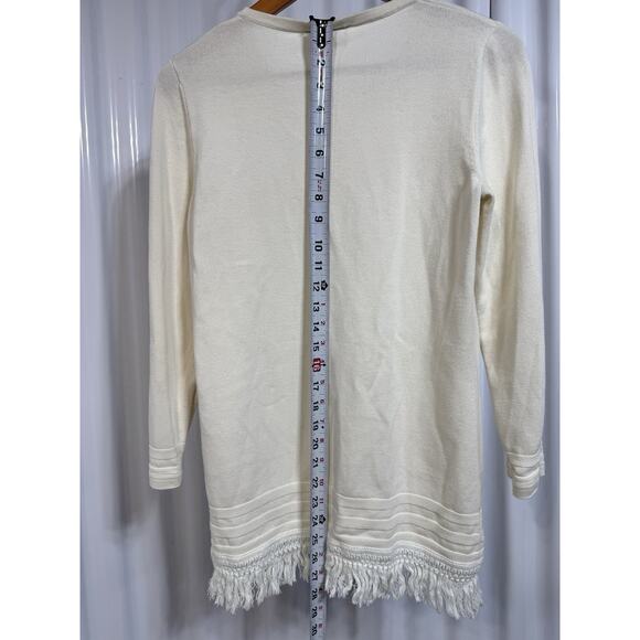 Sail to Sable Sweater Women’s Large. Ivory Knit Cotton Blend With Rag Fringe - Picture 6 of 7